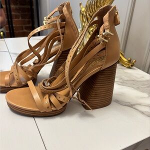Vince Camuto Tan Strappy Block Heels